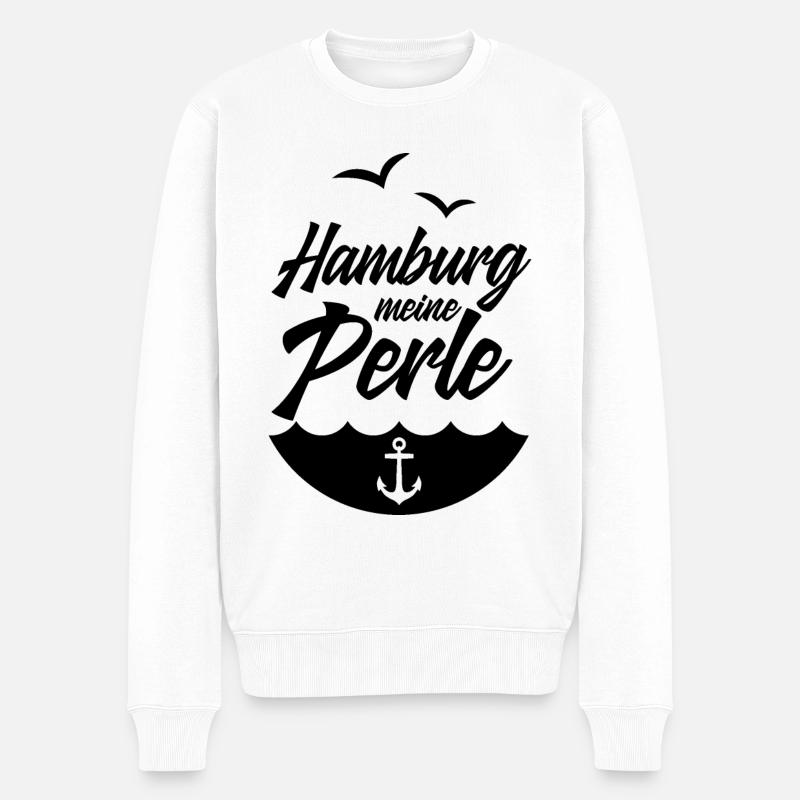 HAMBURG PERLE MEINE - Männer Premium Bio Pullover - Weiß