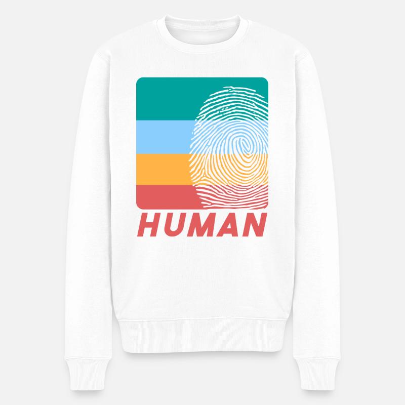 Human Fingerprints - Männer Premium Bio Pullover - Weiß