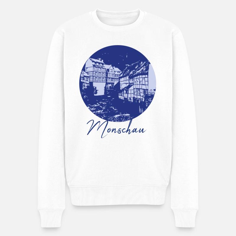 Monschau,skyline,stadt,kreis,blauer kreis,lila - Männer Premium Bio Pullover - Weiß