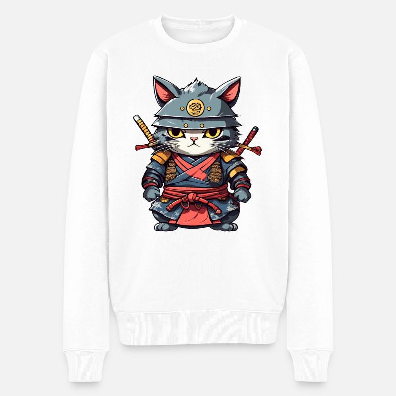 Chat samouraï #17 - Pull Premium bio Homme - blanc