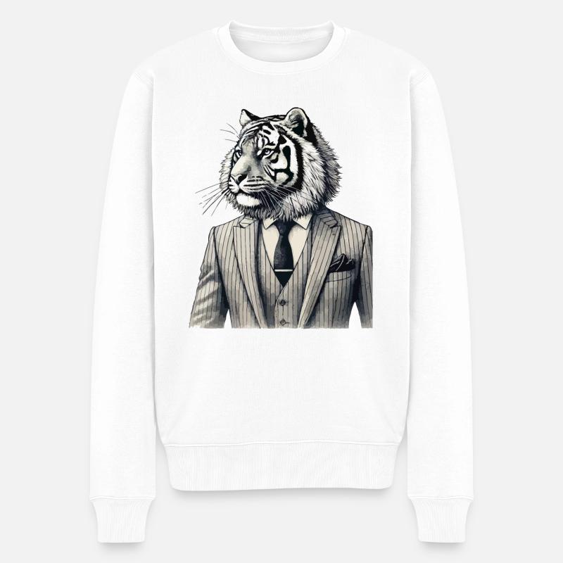 Tiger im Anzug - Männer Premium Bio Pullover - Weiß