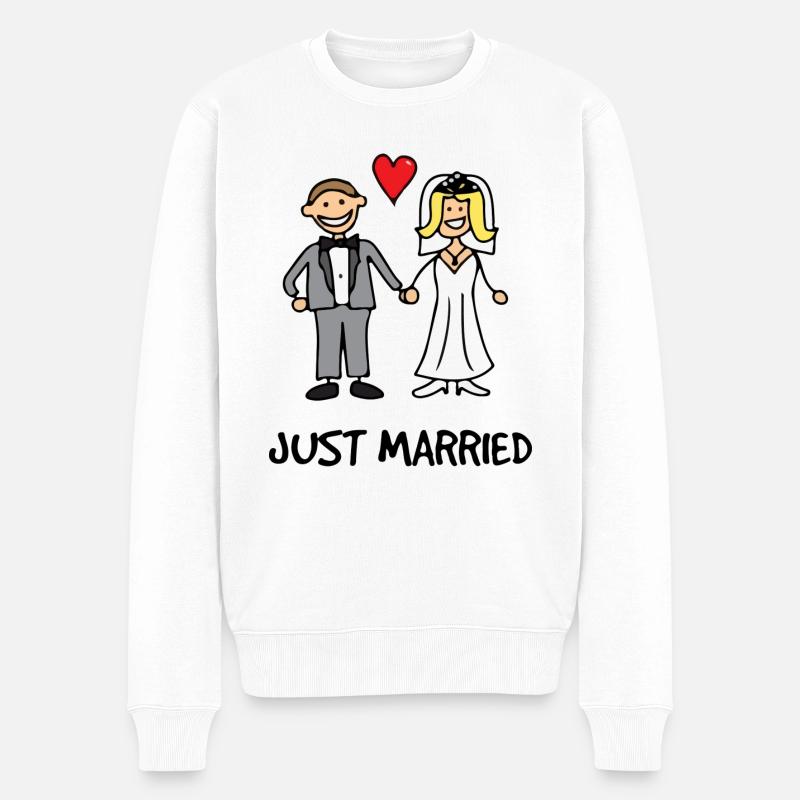 Just Married Heart süßes Liebes-T-Shirt - Männer Premium Bio Pullover - Weiß