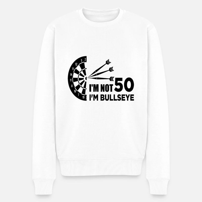 ich bin nicht 50 ich bin bullseye alter dart darts - Männer Premium Bio Pullover - Weiß