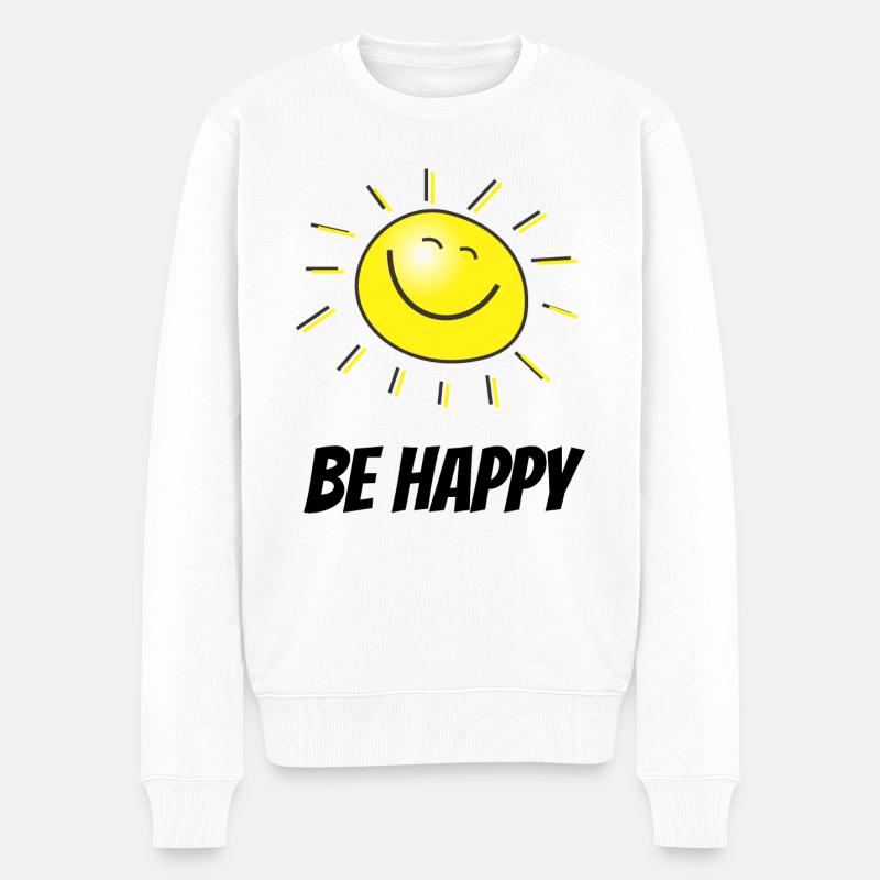 Glückliche Sonne - Männer Premium Bio Pullover - Weiß