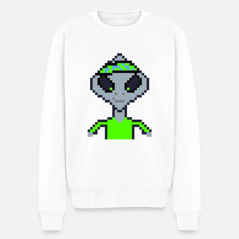 Pixel Alien "Green Karate" - Männer Premium Bio Pullover - Weiß