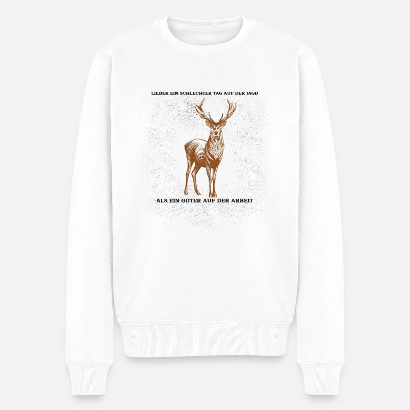Jagd Hirsch Spruch - Männer Premium Bio Pullover - Weiß