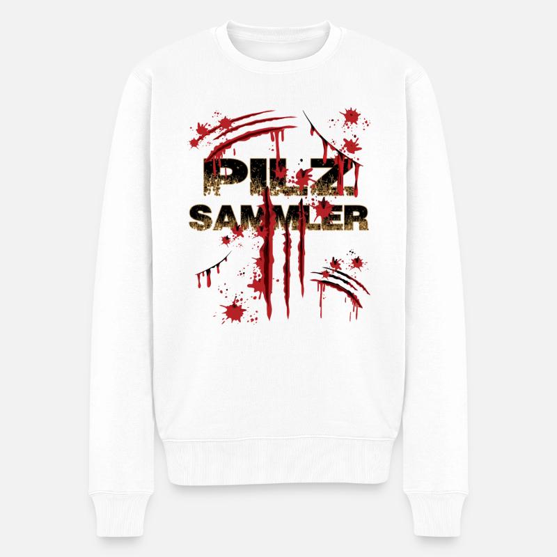 pilzsammler sammelt pilze - Männer Premium Bio Pullover - Weiß