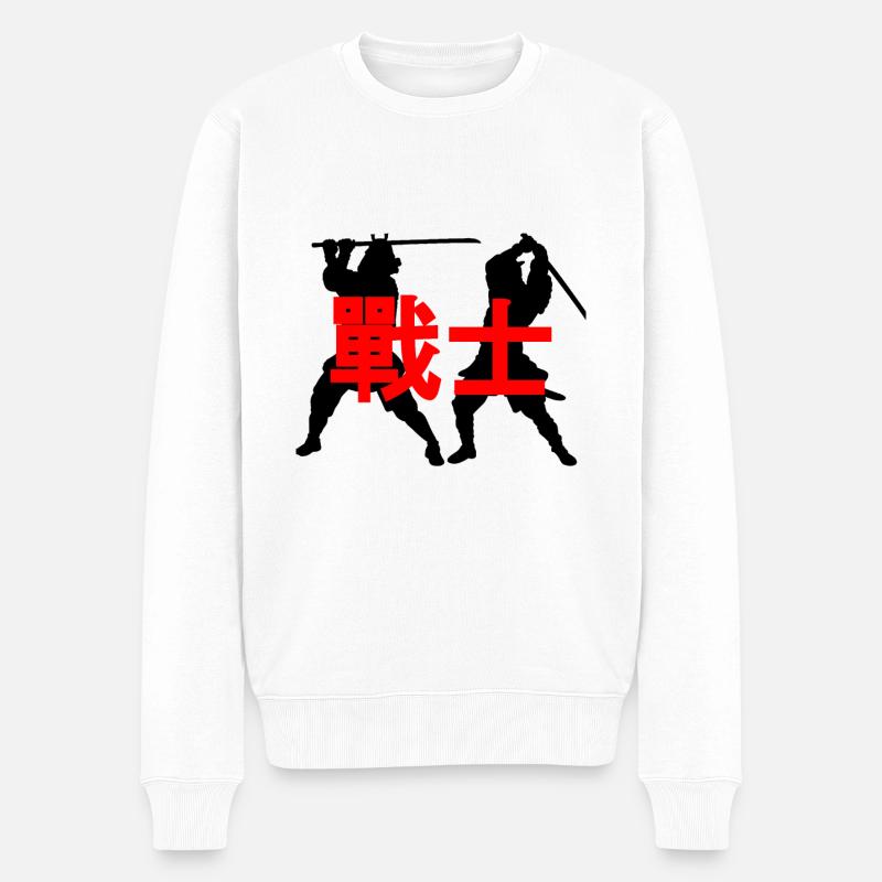 COMBAT ENTRE DEUX SAMOURAÏS AVEC L’INSCRIPTION - Pull Premium bio Homme - blanc