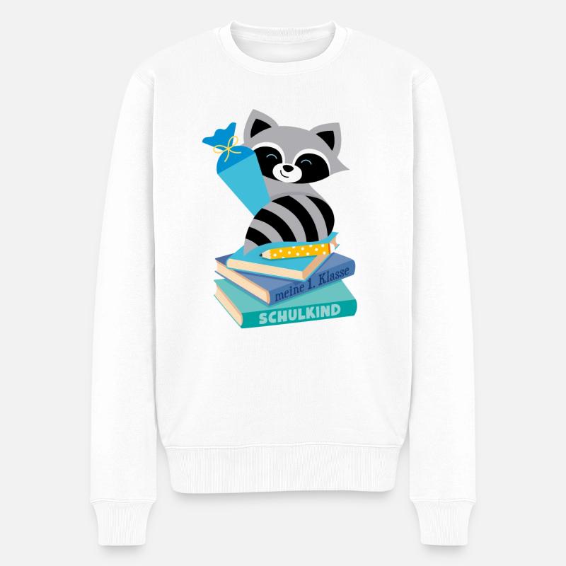 Waschbär Schulkind - Männer Premium Bio Pullover - Weiß