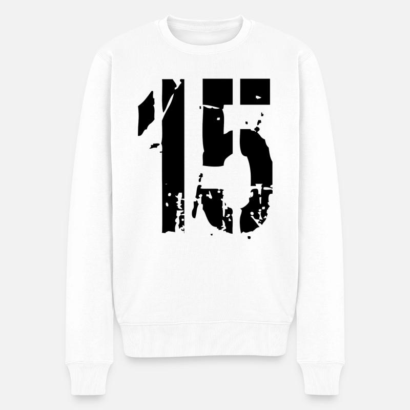15 Zahl 15 Jahre - Männer Premium Bio Pullover - Weiß