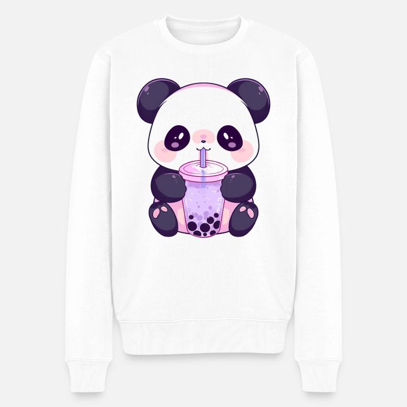 Kawaii Panda Bubble tea boba tea - Männer Premium Bio Pullover - Weiß