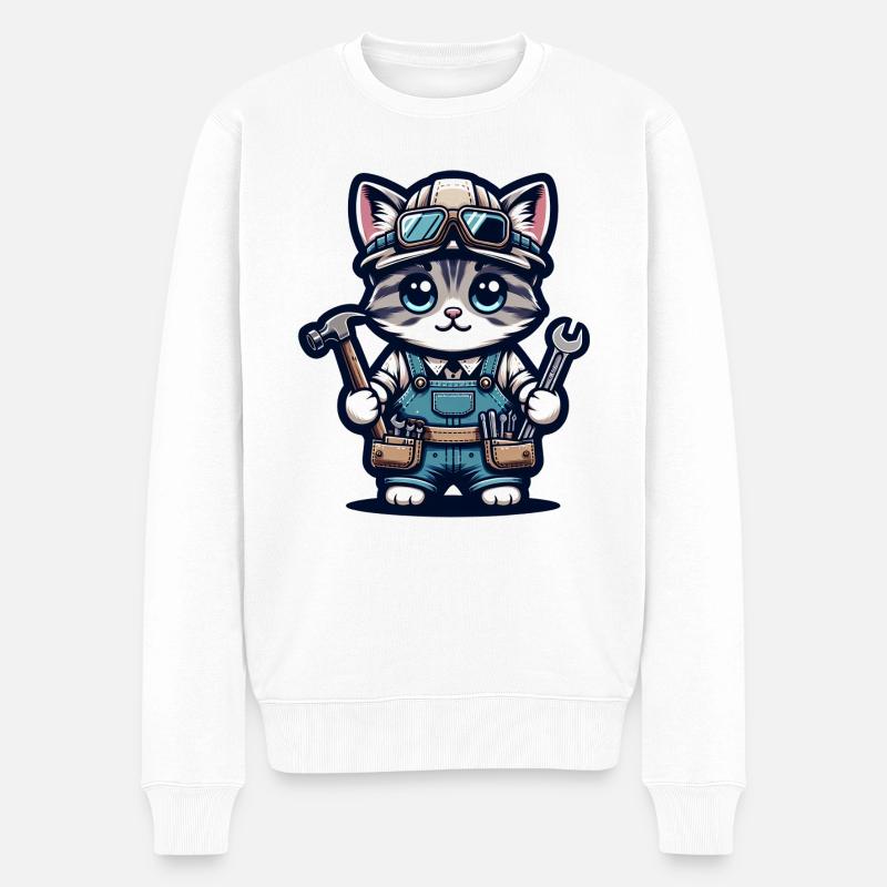 Cute Cat Craftsman - Männer Premium Bio Pullover - Weiß