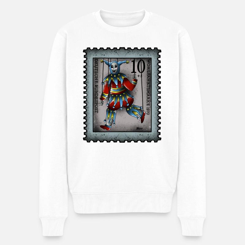 Briefmarke Narr - Männer Premium Bio Pullover - Weiß