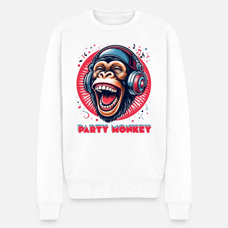 PARTY MONKEY - Männer Premium Bio Pullover - Weiß