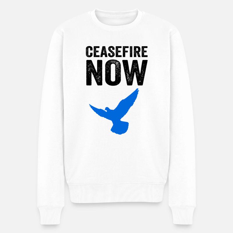 CEASEFIRE NOW mit Friedenstaube - Männer Premium Bio Pullover - Weiß