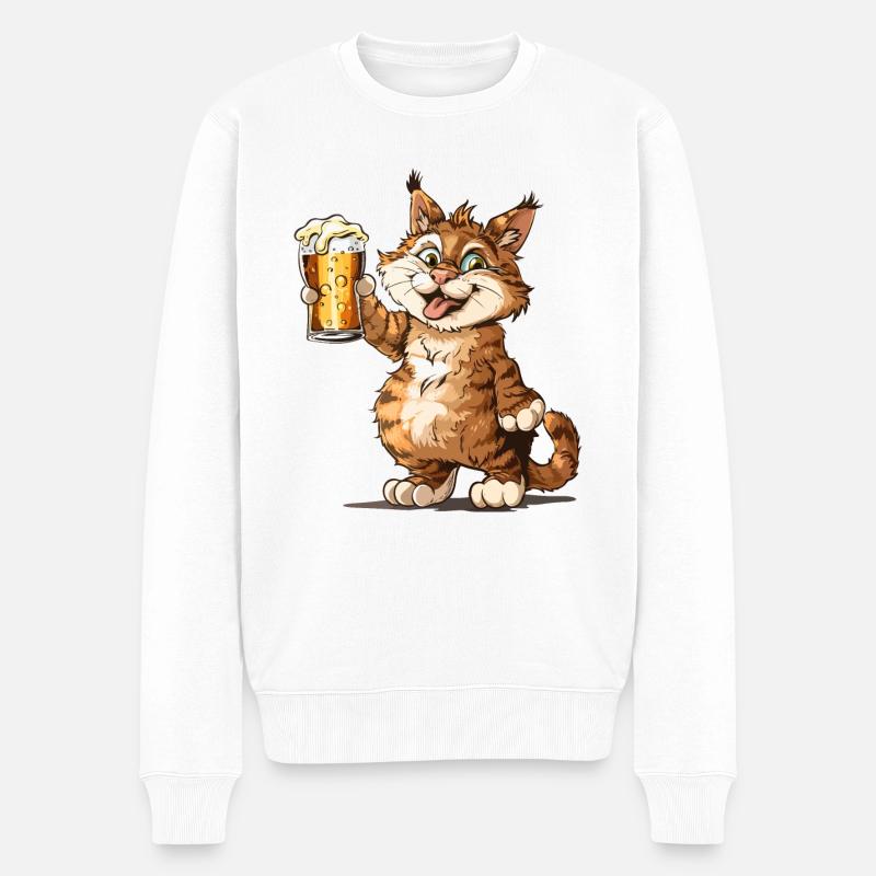 Chat avec de la bière - Pull Premium bio Homme - blanc