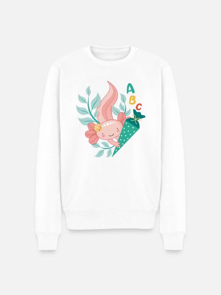 Axolotl mit Schultüte zur Einschulung - Männer Premium Bio Pullover - Weiß