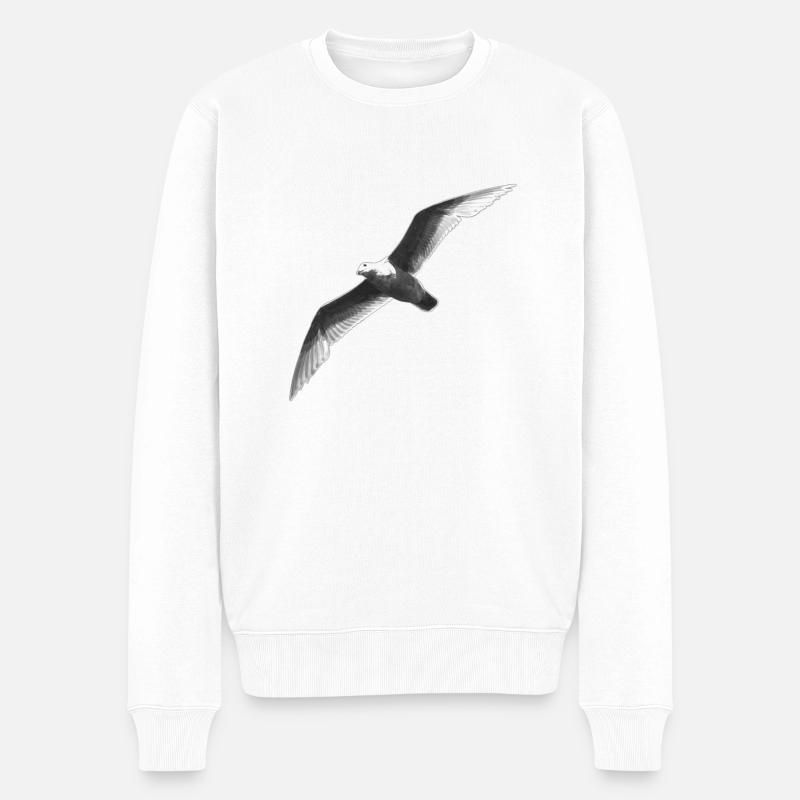 Schwarz Weiss Möwe Im Flug - Männer Premium Bio Pullover - Weiß
