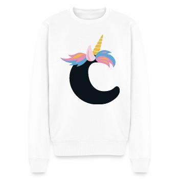 Einhorn-Buchstabe Regenbogenstyle "C" | be unique - Männer Premium Bio Pullover - Weiß - Vorne - Thijin (182cm)