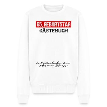 65. Geburtstag Gästebuch Unterschrift Gästeliste - Männer Premium Bio Pullover - Weiß - Vorne - Thijin (182cm)