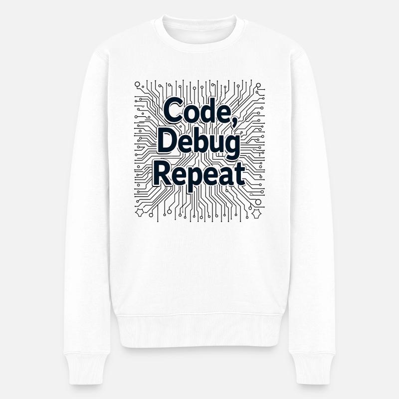 Code Debug Repeat - Software Engineer - Männer Premium Bio Pullover - Weiß