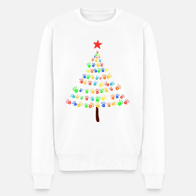 Weihnachtsbaum Kinder Frieden - Männer Premium Bio Pullover - Weiß
