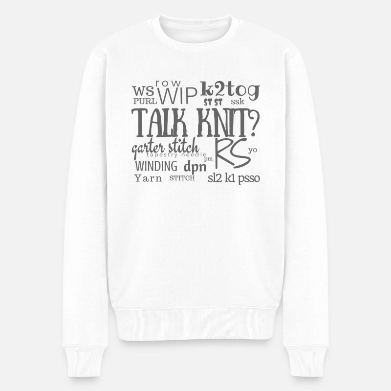 Talk-Knit?, Grau - Männer Premium Bio Pullover - Weiß