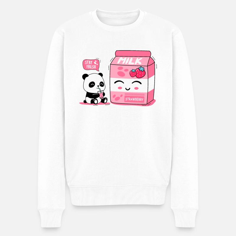 Panda und Milch - Männer Premium Bio Pullover - Weiß