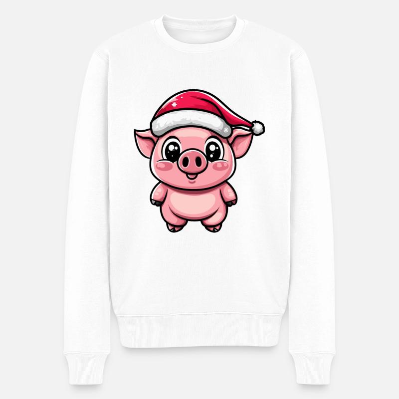 Schwein Weihnachten Niedlich - Männer Premium Bio Pullover - Weiß