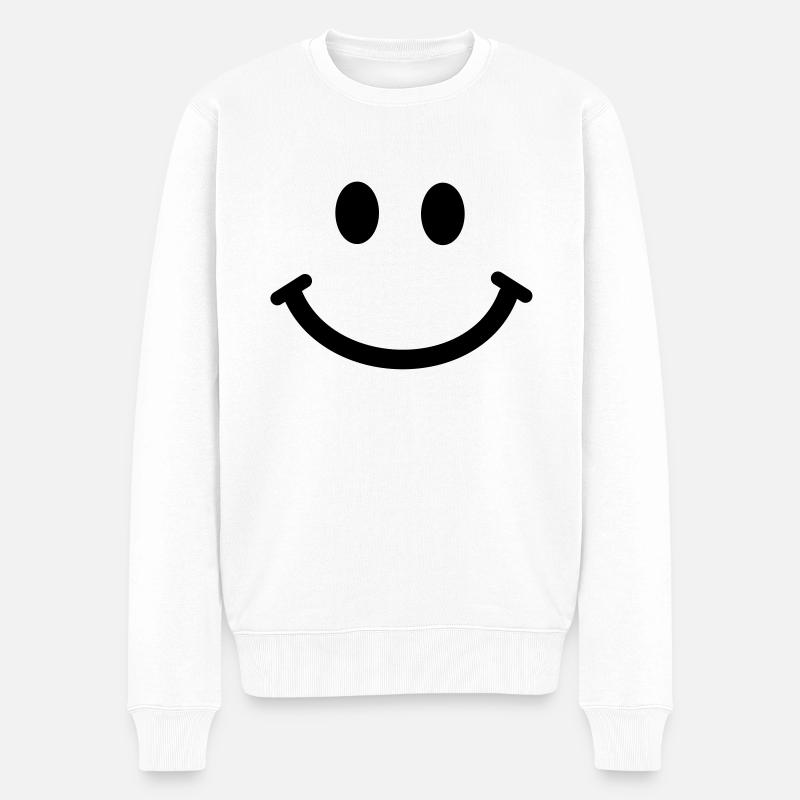 Glücklicher Smiley - Männer Premium Bio Pullover - Weiß
