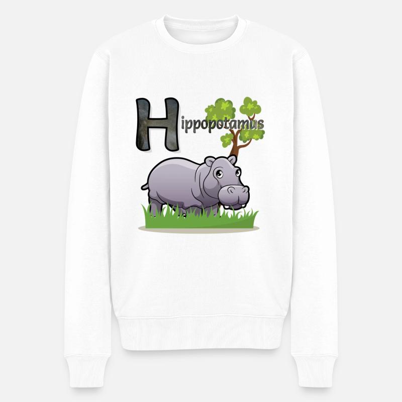 Nilpferd - Männer Premium Bio Pullover - Weiß