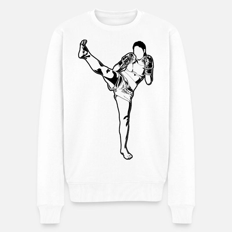 Weiblicher Kickboxer - Männer Premium Bio Pullover - Weiß