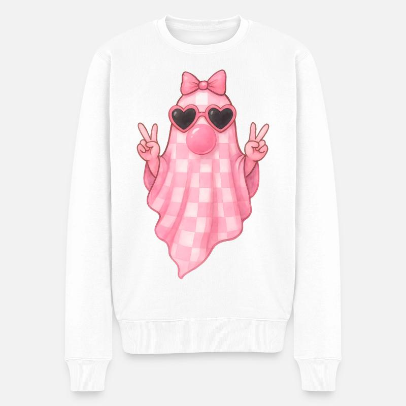 Süßer Pink Geist Halloween Design - Männer Premium Bio Pullover - Weiß