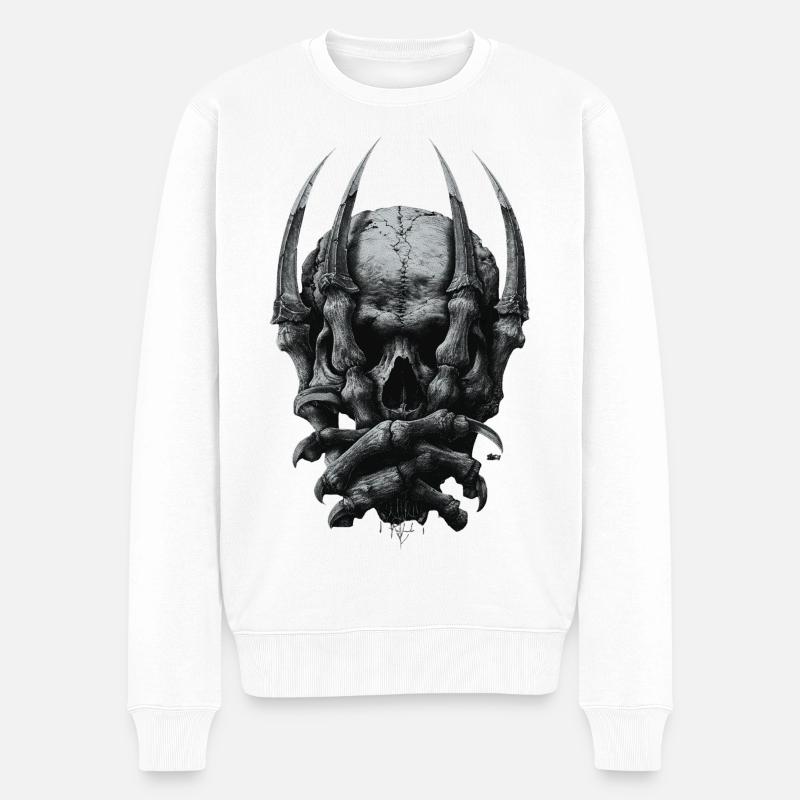 Dark Gothic Schädel  - Männer Premium Bio Pullover - Weiß