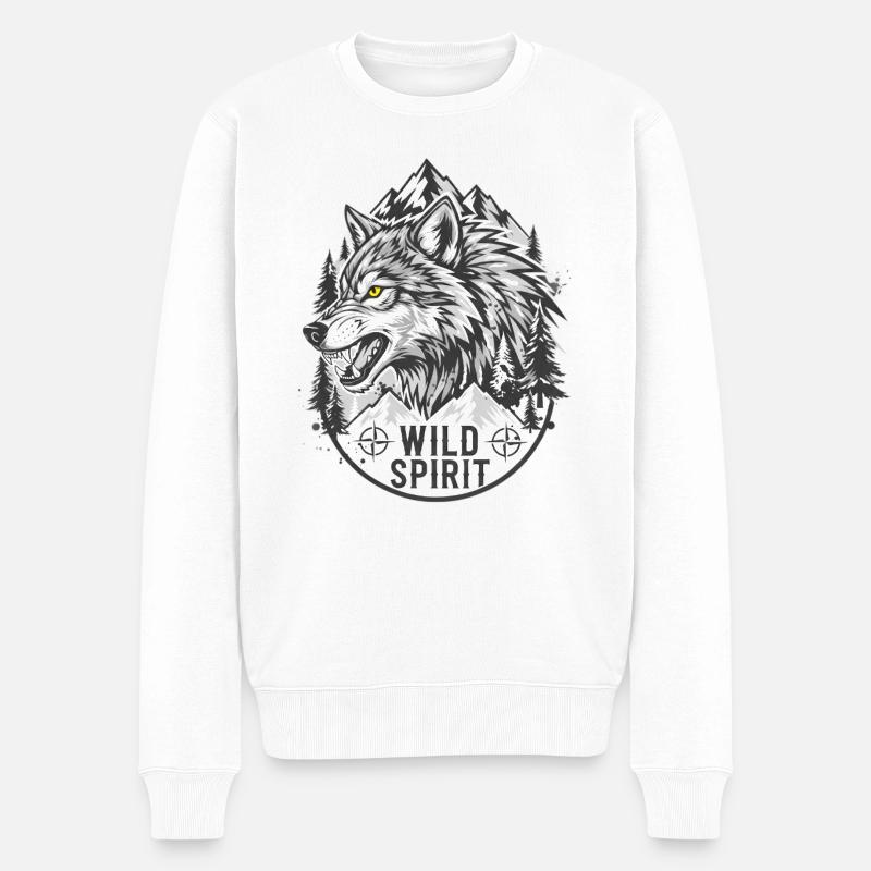 Wild Spirit - Wolf Logo - Pull Premium bio Homme - blanc