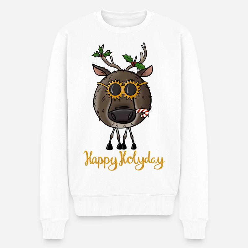Weihnachts Rentier mit Sonnenbrille - Männer Premium Bio Pullover - Weiß