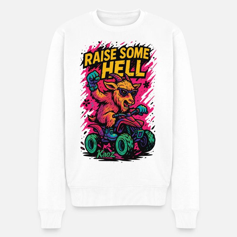 Raise Some Hell Ziege mit Quad - Männer Premium Bio Pullover - Weiß
