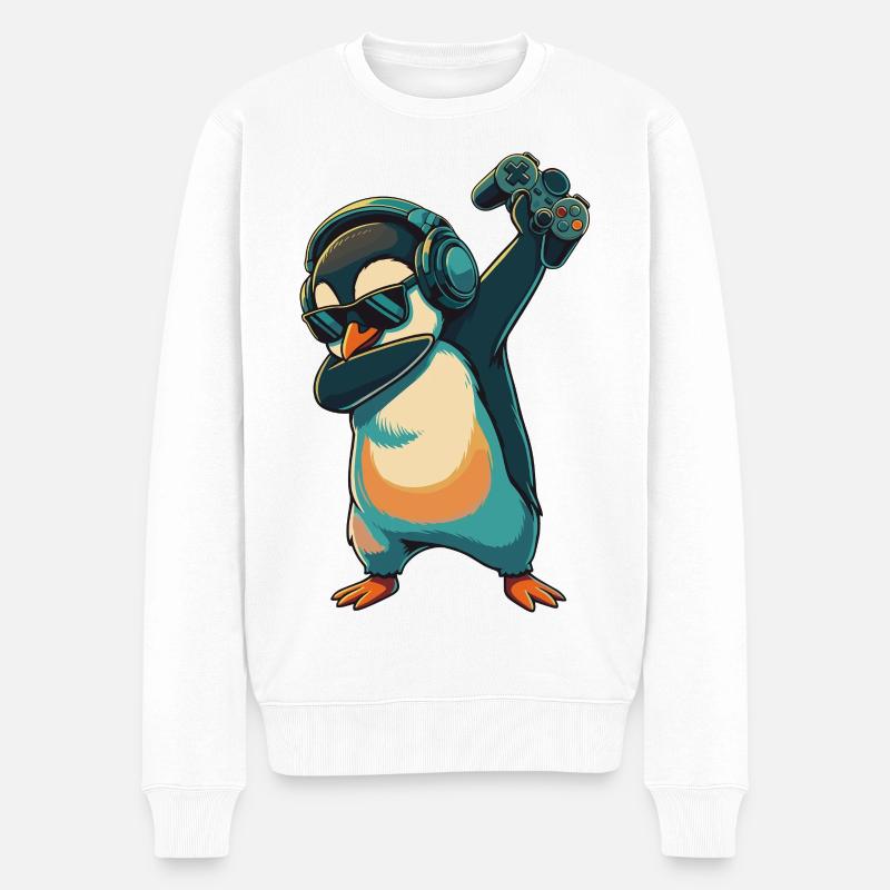 Gamer Pinguin Vogel spielt Videospielkunst - Männer Premium Bio Pullover - Weiß