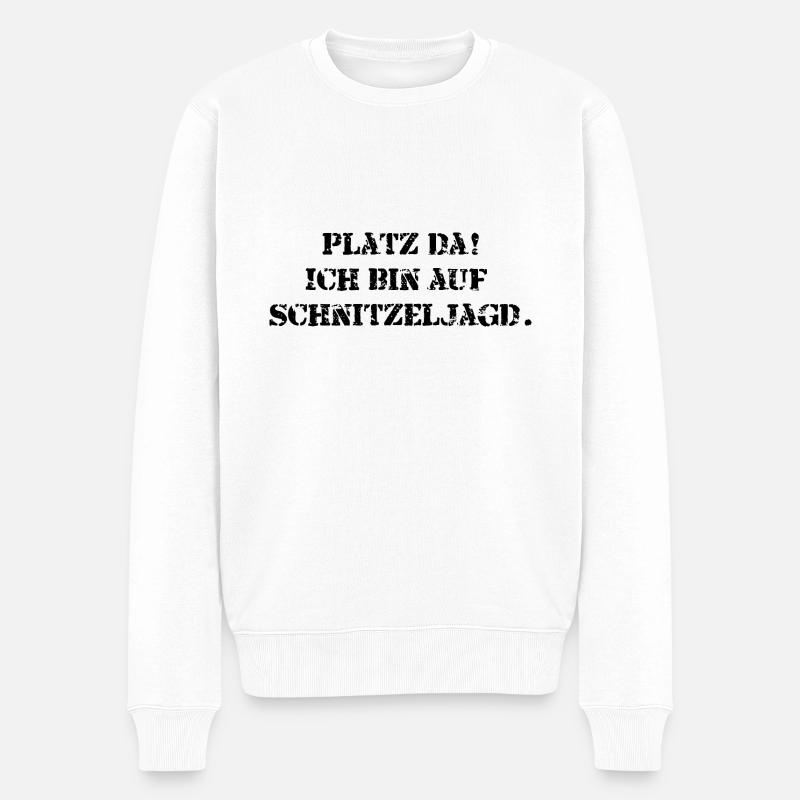 Platz da! Ich bin auf Schnitzeljagd. - Männer Premium Bio Pullover - Weiß