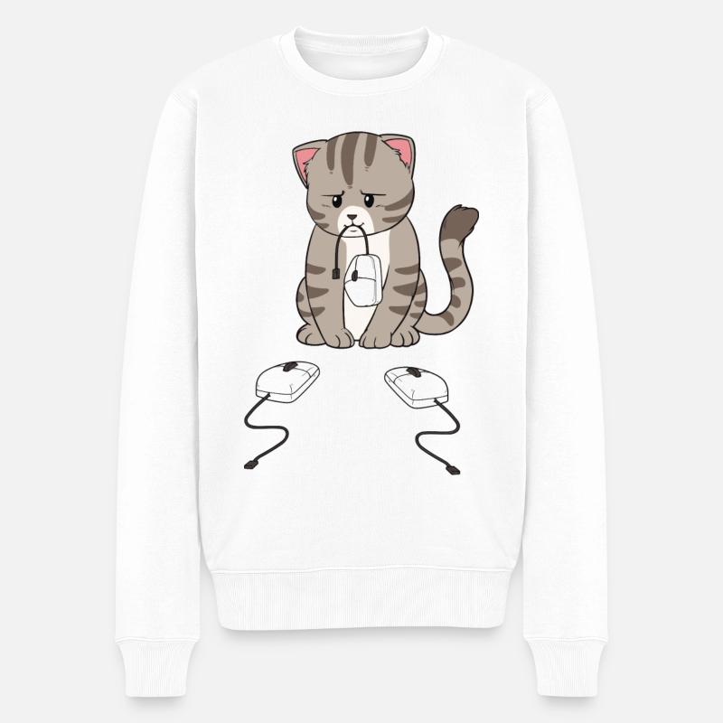 Traurige pelzige Katze - Männer Premium Bio Pullover - Weiß