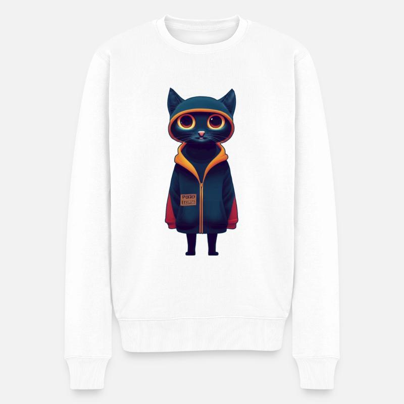 Katze mit Pulli - Männer Premium Bio Pullover - Weiß