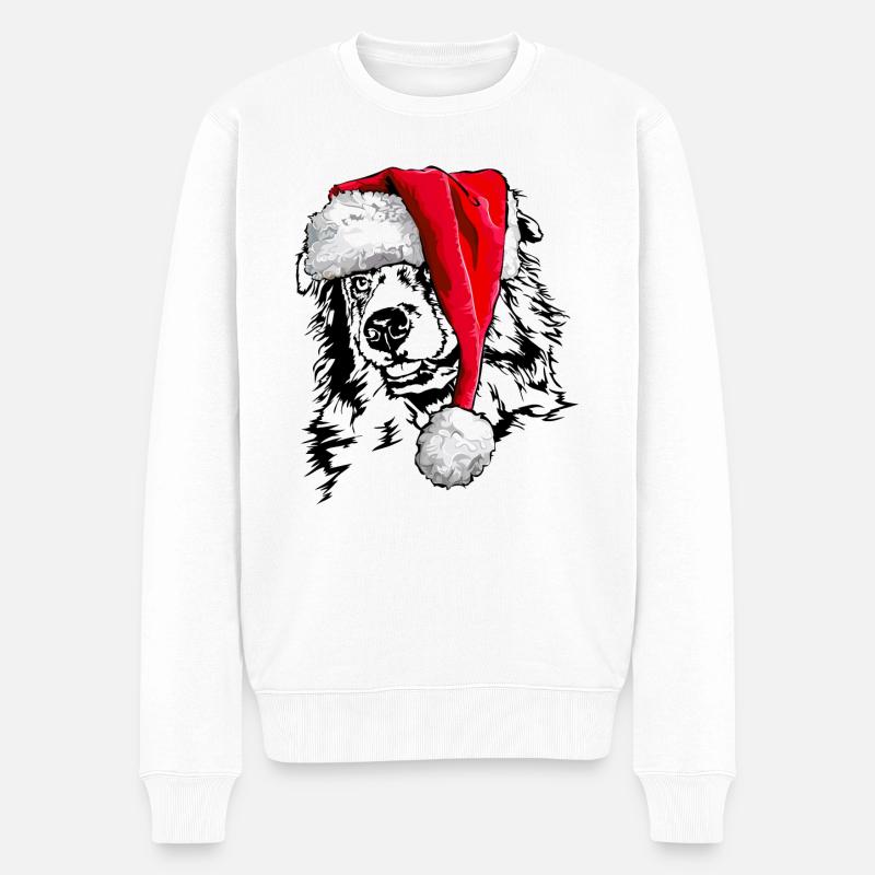 Santa AUSTRALIAN SHEPHERD Noël Wilsigns - Pull Premium bio Homme - blanc