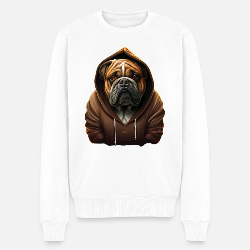 Die coole Pullover-Bulldogge - Männer Premium Bio Pullover - Weiß