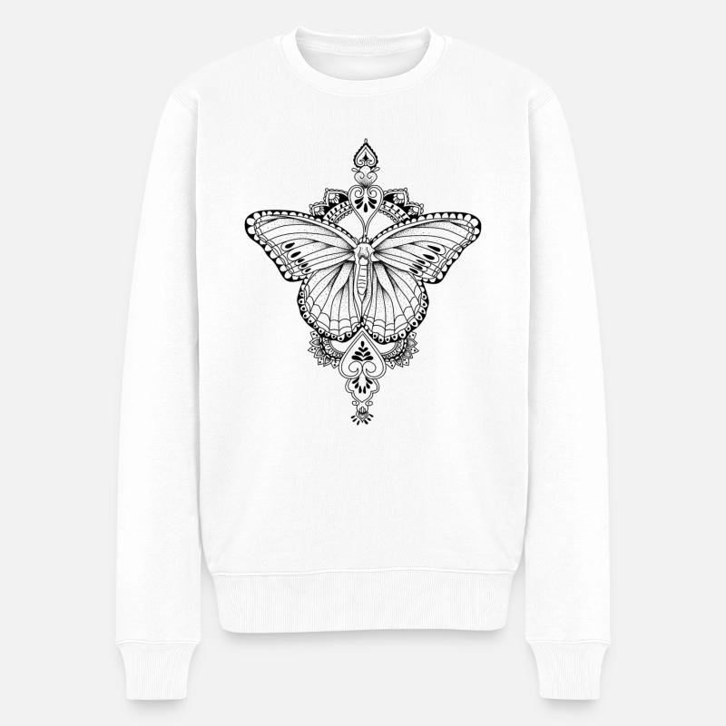 Schmetterlings-Mandala-Stil Linienarbeit - Männer Premium Bio Pullover - Weiß