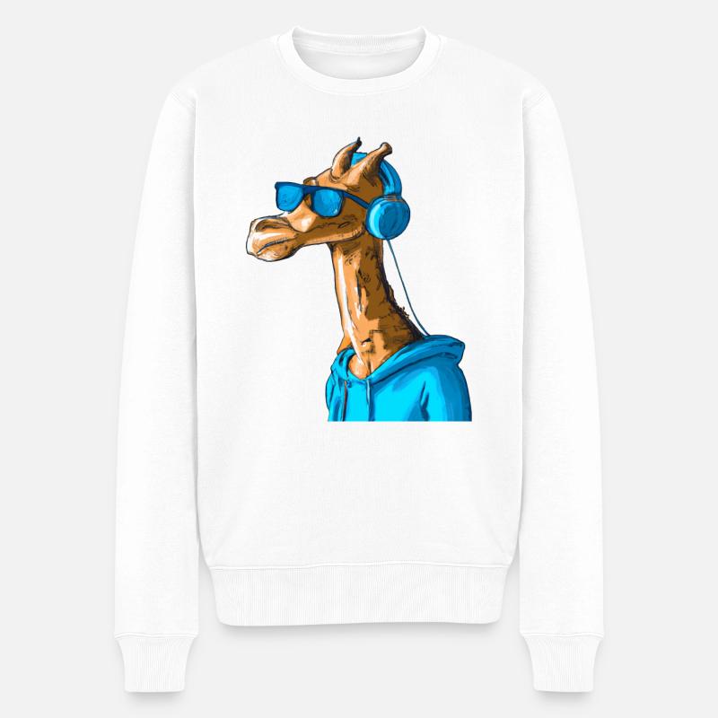 Giraffe DJ - Männer Premium Bio Pullover - Weiß