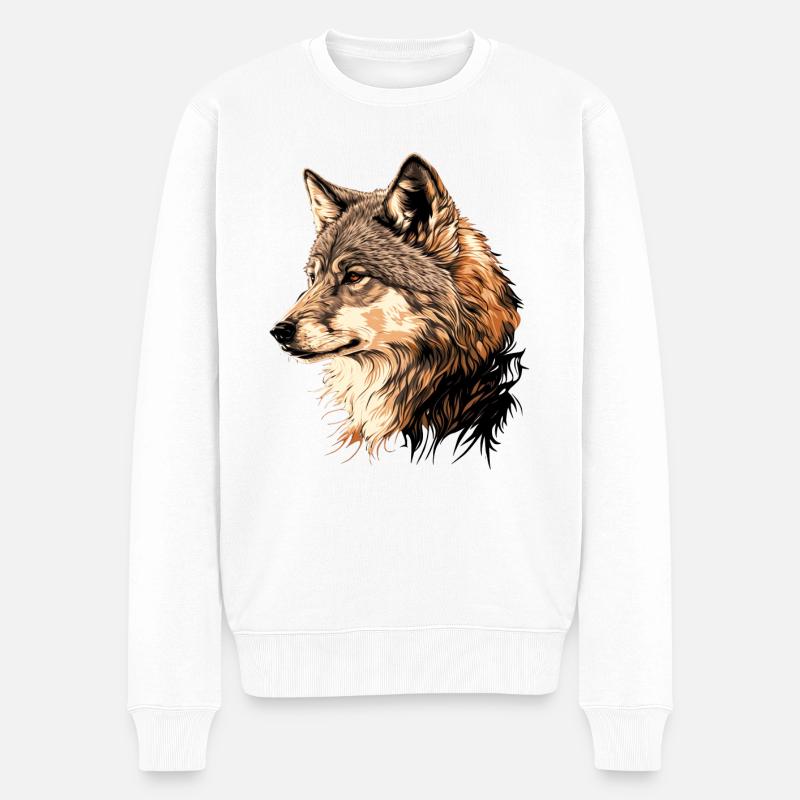 Wolf - Männer Premium Bio Pullover - Weiß