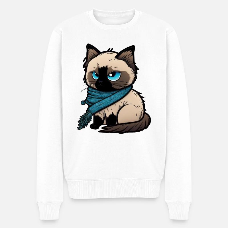 Chat Birman Cartoon Comic Anime - Pull Premium bio Homme - blanc