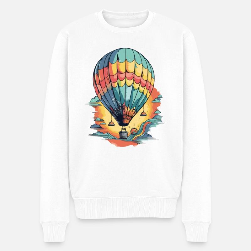 Heißluftballon und Sonnenuntergang - Männer Premium Bio Pullover - Weiß