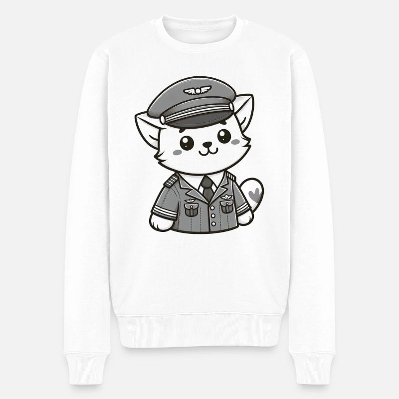 Cute Cat Pilot - Männer Premium Bio Pullover - Weiß