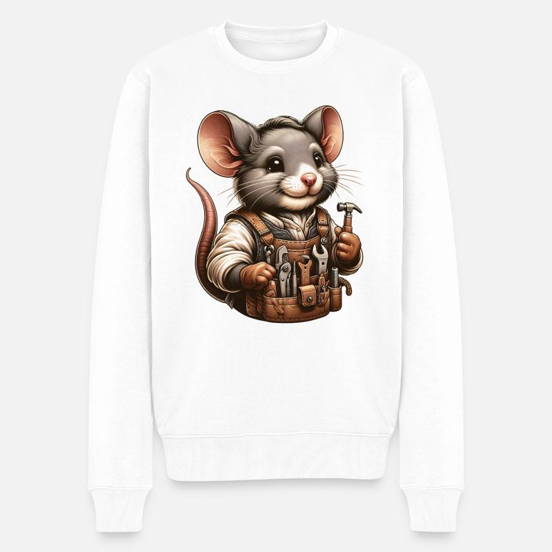 Cute Mouse Craftsman - Männer Premium Bio Pullover - Weiß